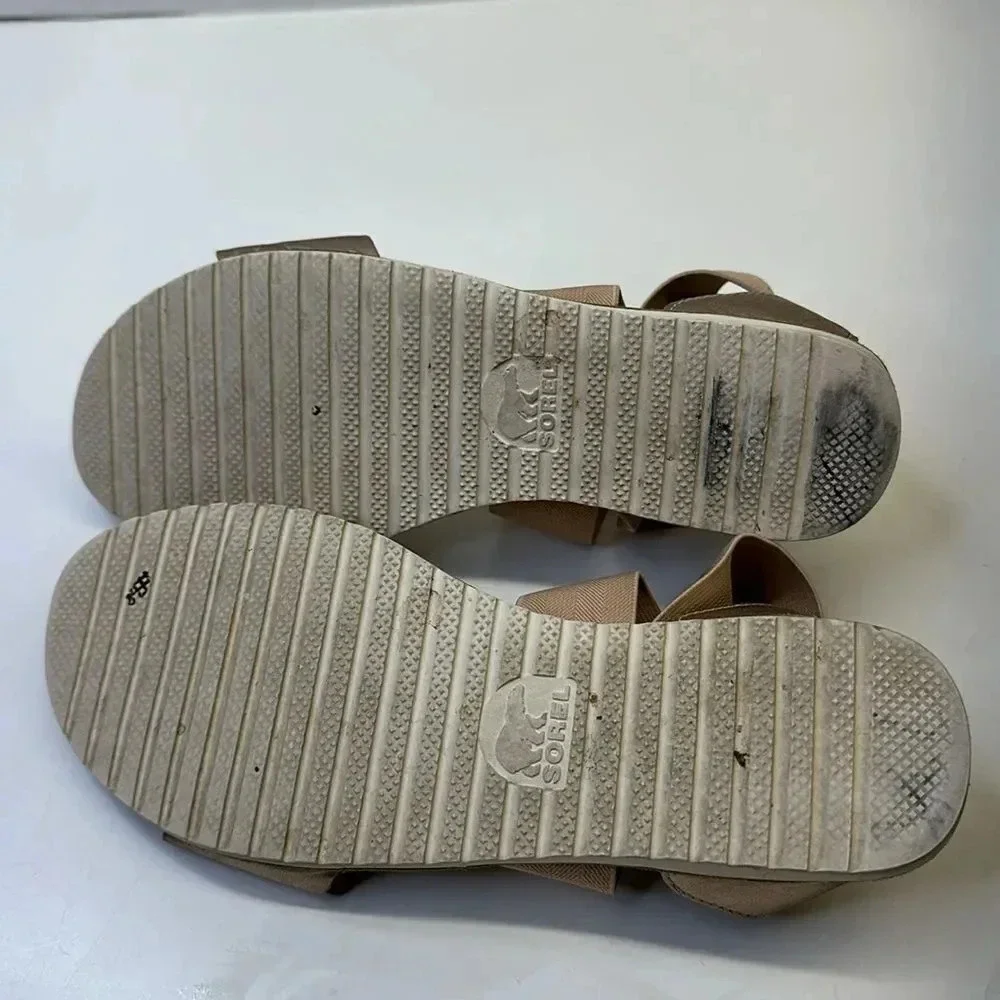 Sorel Ella Sandals Flats Leather Shoes Crisscross Strap Gold Brown Size 7.5